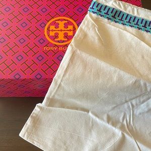 Tory Burch shoe box and duster bag.